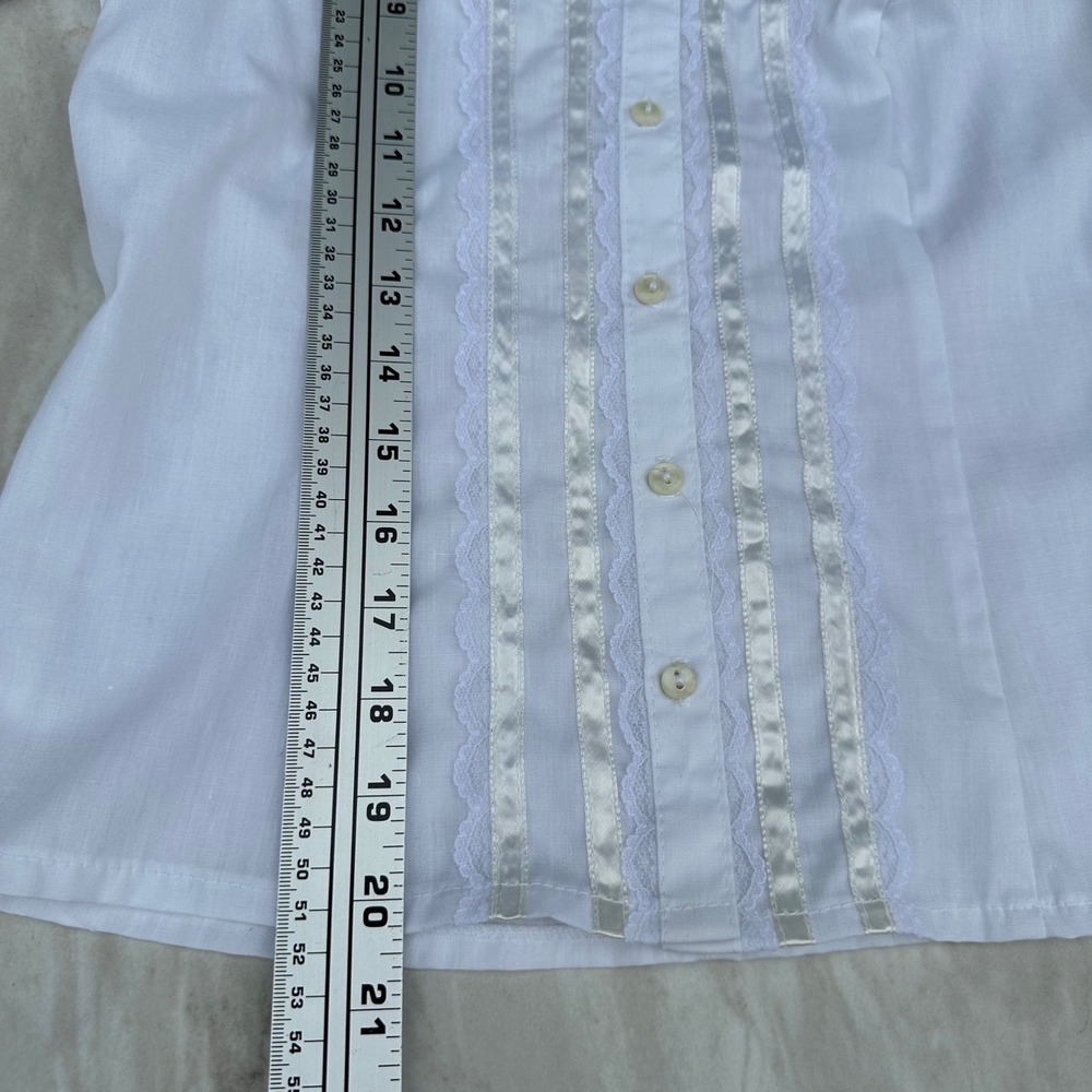 Jessica's Gunnies VTG Blouse Women 7 White Lace Trim Puff Short Sleeve Prairie - Picture 8 of 10